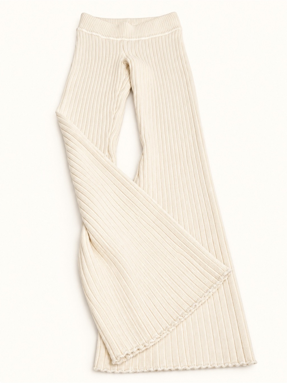 Danielle Guzio Ribbed Wide-Leg Knit Pants in Ivory Sz S NWT